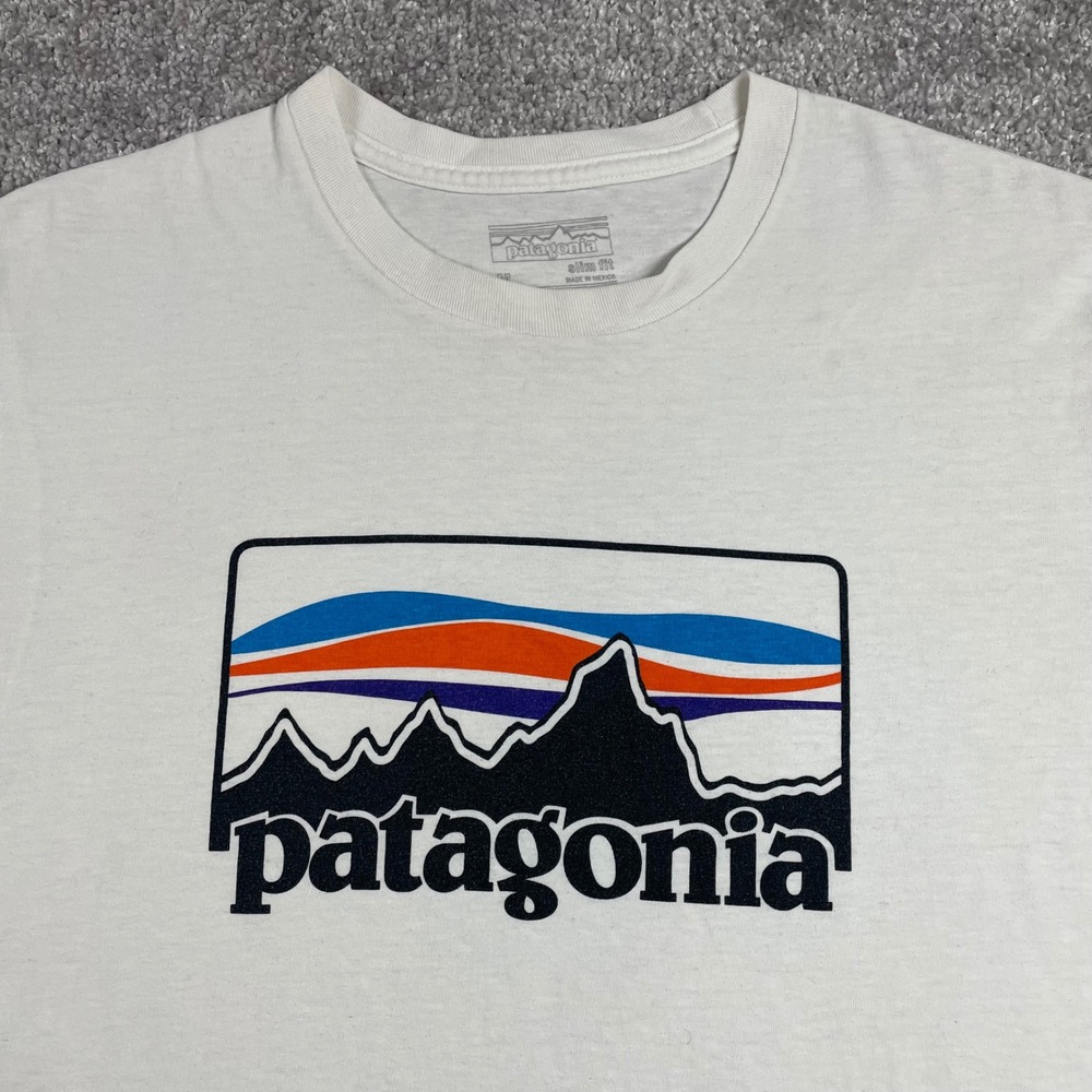 Patagonia T Shirt Mens‎ Medium Slim Fit Logo Mountains Organic Cotton Blend